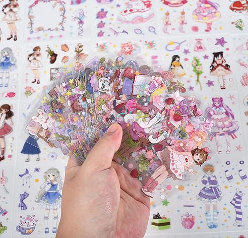 Vista 3 de Calcomanías estéticas para álbumes de recortes para niñas, 100 hojas de calcomanías transparentes para planificar tarjetas, cuadernos
