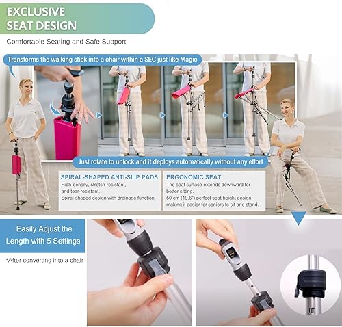 Miniatura 7 de Ta-Da Chair Series 1 Pro, Portable Trekking Hiking Pole, Folding Walking Stick with Seat, Walking Cane with Chair, Foldable Chair, Lightweight