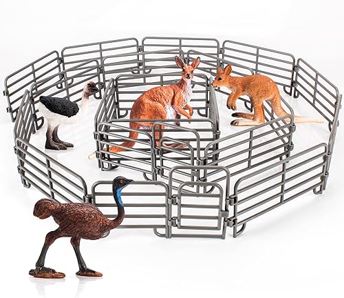 Miniatura 1 de BRETOYIN Juego de 24 piezas de juguetes de valla de animales salvajes con canguro avestruz australiano para niños pequeños preescolares conjuntos de