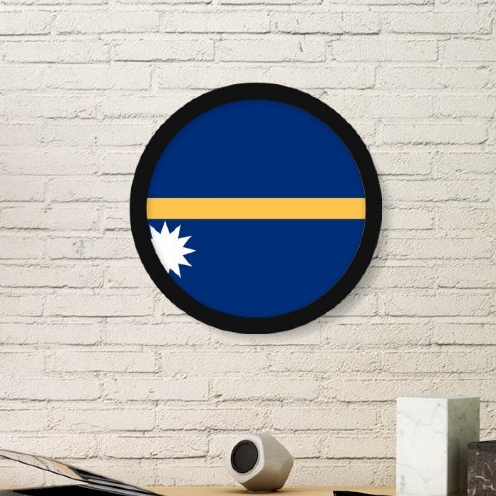 Tableau Nauru drapeau symbole Océanie petit cadre rond noir mural