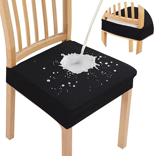 smiry Fundas de asiento impermeables para sillas de comedor, juego de 2, fundas elásticas de jacquard extraíbles y lavables, sin fundas traseras,