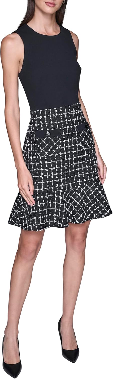 Karl Lagerfeld Women's Sleeveless Contrast Grid Tweed Skirt A-line Dress - Image 2
