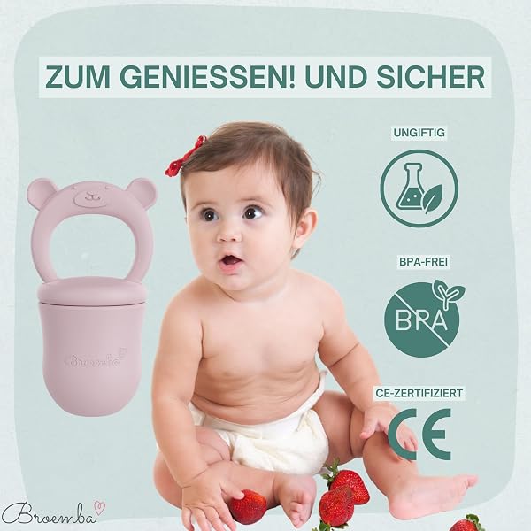Grignoteur Bébé & 3 Tétines avec Moule à glace - Sucette Rose en Silicone avec Anneau de dentition, Grignoteur pour fruits & légumes, Bac à glaçons avec couvercle - 2