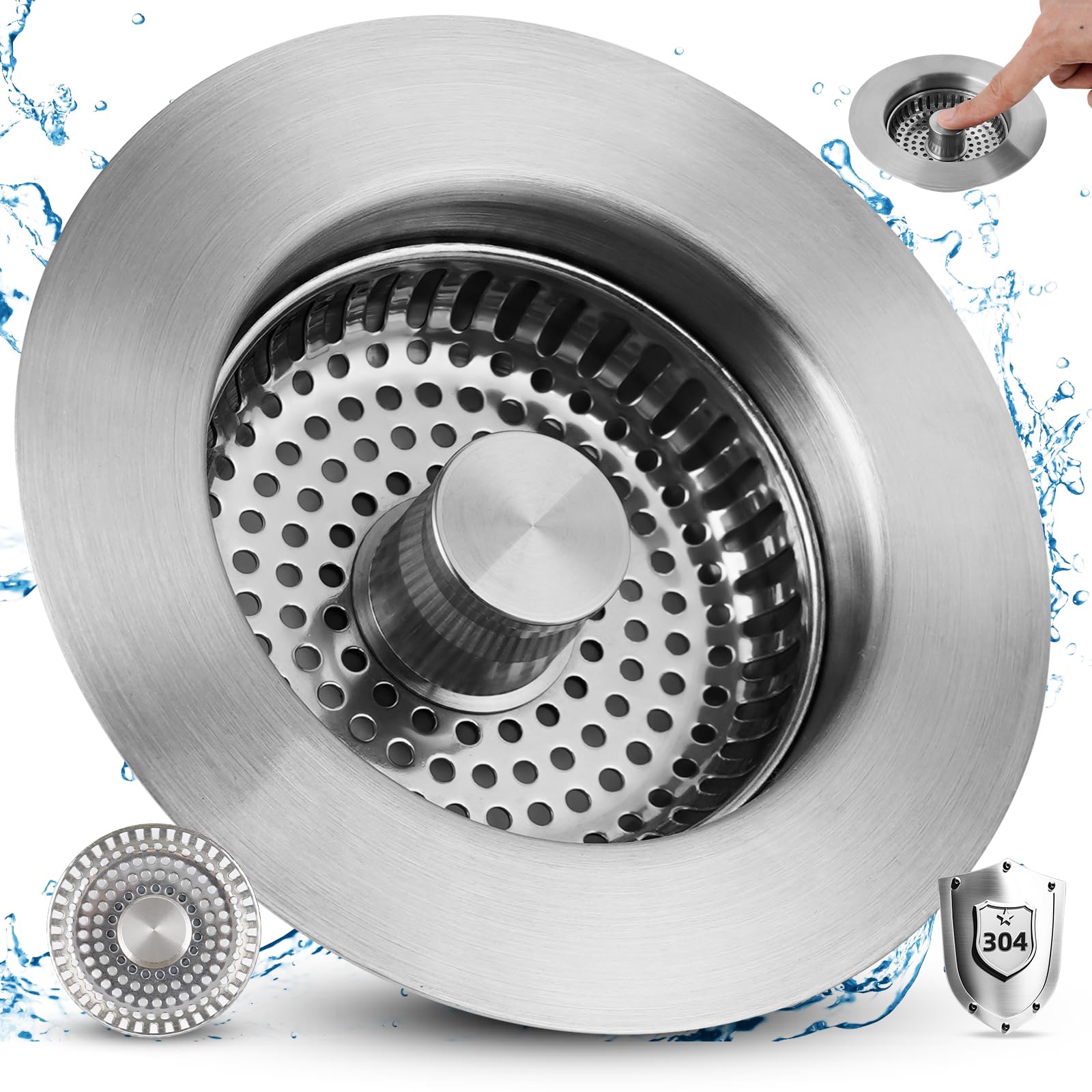 3-in-1 Kitchen Sink Strainer Stopper Combo, Universal Fit, All Metal