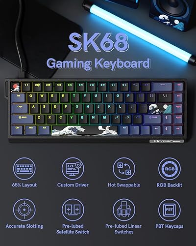 Miniatura 2 de SK68 65% Gaming Keyboard, Wired Backlit Mini Keyboard w100% Hot-Swap Socket 68 Keys Aluminum Gaming Wired Keyboard for PC Laptop Game