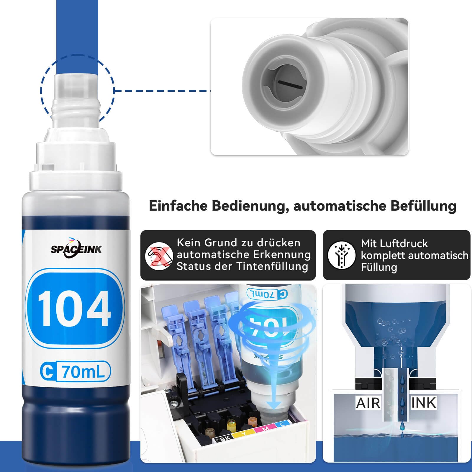 Inchiostro 104 Multipack compatibile per Epson 104 Inchiostro ET-2820 ET-4800 ET-2870 ET-2810 ET-2862 ET-2826 ET-2856 ET-4810 ET-2811 ET-2812 ET-2814 815 E; T-2821 ET-2710 ET-2711 - Stampante (2nero