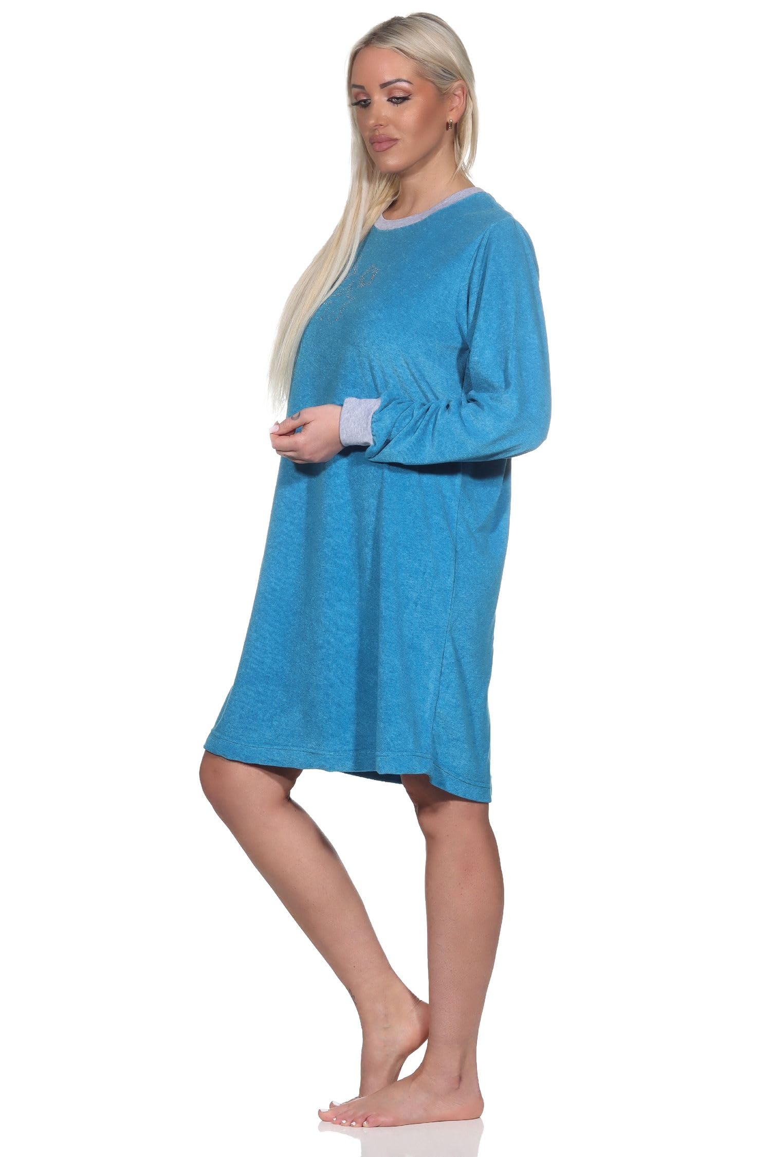 NORMANN Camisón de manga larga para mujer, de rizo, también en talla grande