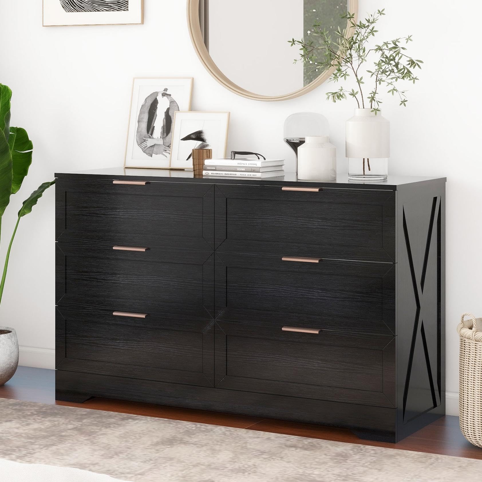 huge black dresser 44'' for Closet with 6 Deep Drawers, Dresser for Bedroom Black Sleeveless Dresses Dresses With elegant fluted details related:ohayo-mini-dress-black COLOR:CHARCOAL