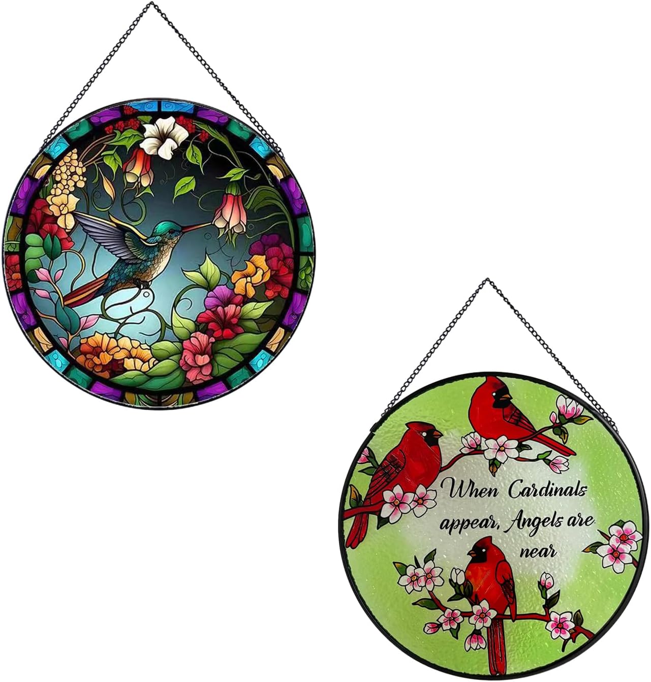 Hummingbirds Suncatcher Stained Glass+Payutou Cardinal Stained Glass Suncatcher