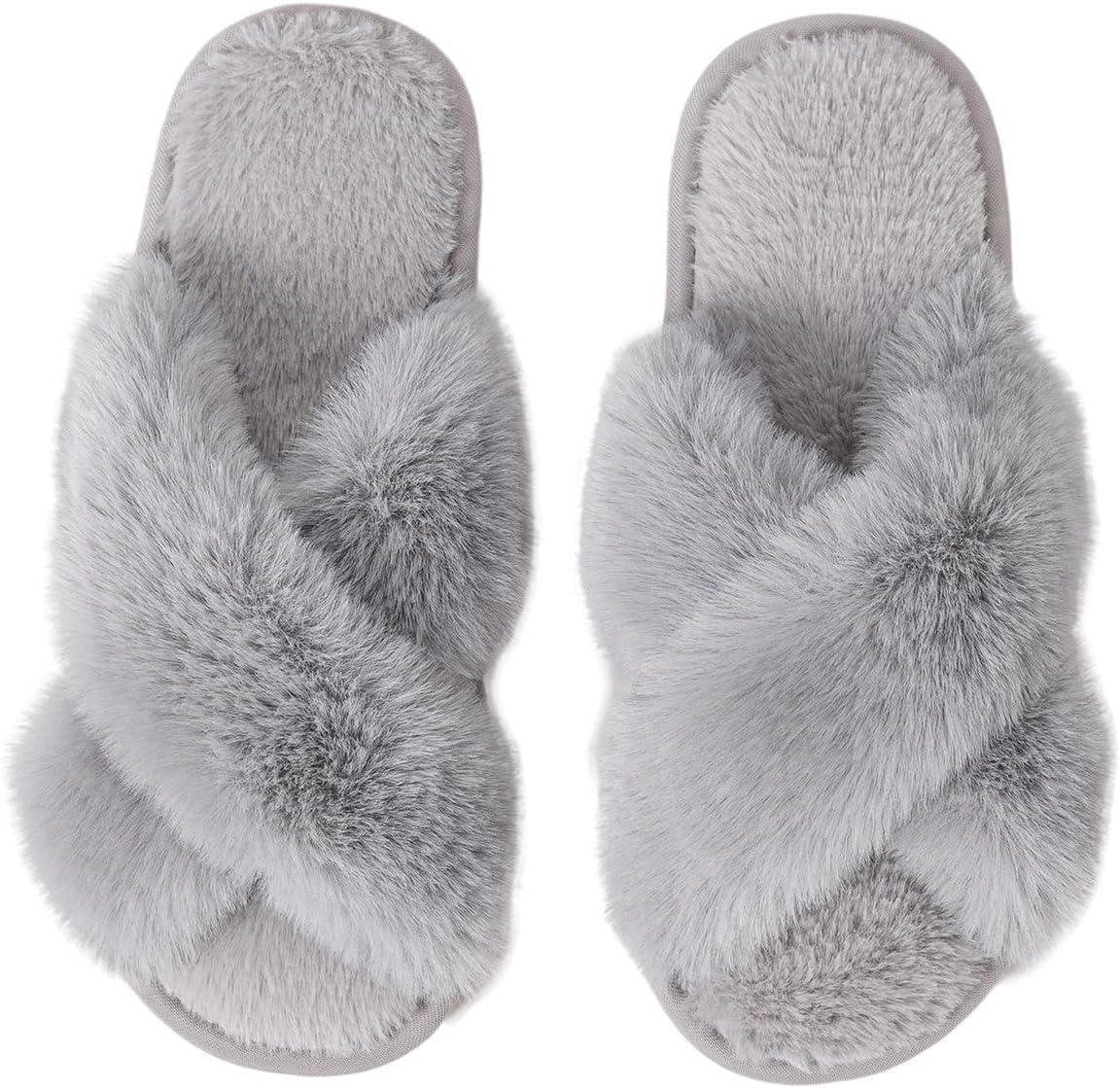 Csfry Women's Cross Band Fuzzy Slippers Fluffy Open Toe House Slippers