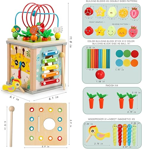 Miniatura 4 de Littlebrat Cubo de actividades de madera 10 en 1juguetes Montessori para niños de 3 a 6 años, regalo de primer cumpleaños, juego de juguetes para
