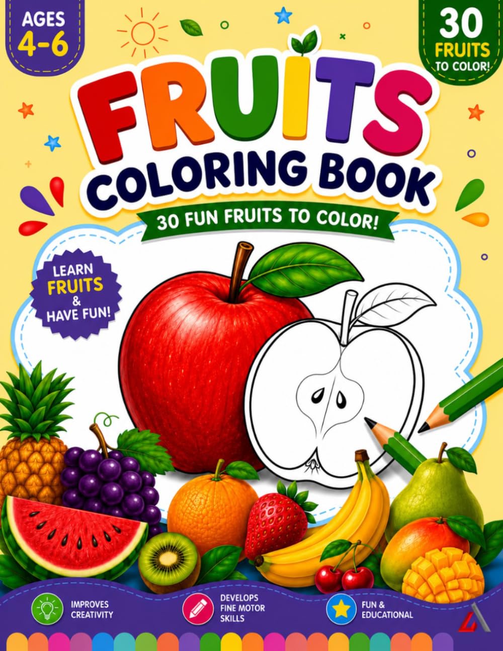 Fruits Coloring Book: 30 fruits to color and learn in English & Arabic