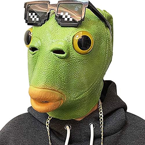 Molezu Disfraz de Halloween Pescado Cabeza de Fiesta Máscara Verde Adulto Animal Cosplay Prop Máscaras de Látex
