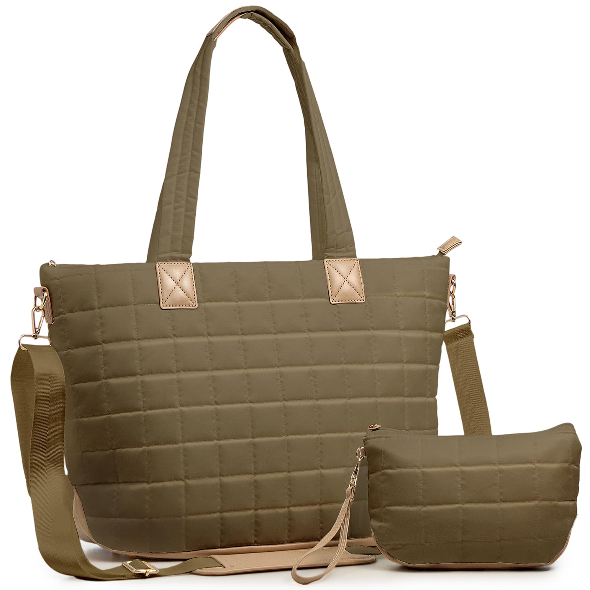 Mabecol Shopper Tasche Damen Groß, Puffer Tote Bag, Umhängetasche, Schultertasche, Handtasche, Laptoptasche 15,6 Zoll, Arbeitstasche, Business, Uni Tasche, Reisetasche, Leicht, Elegant