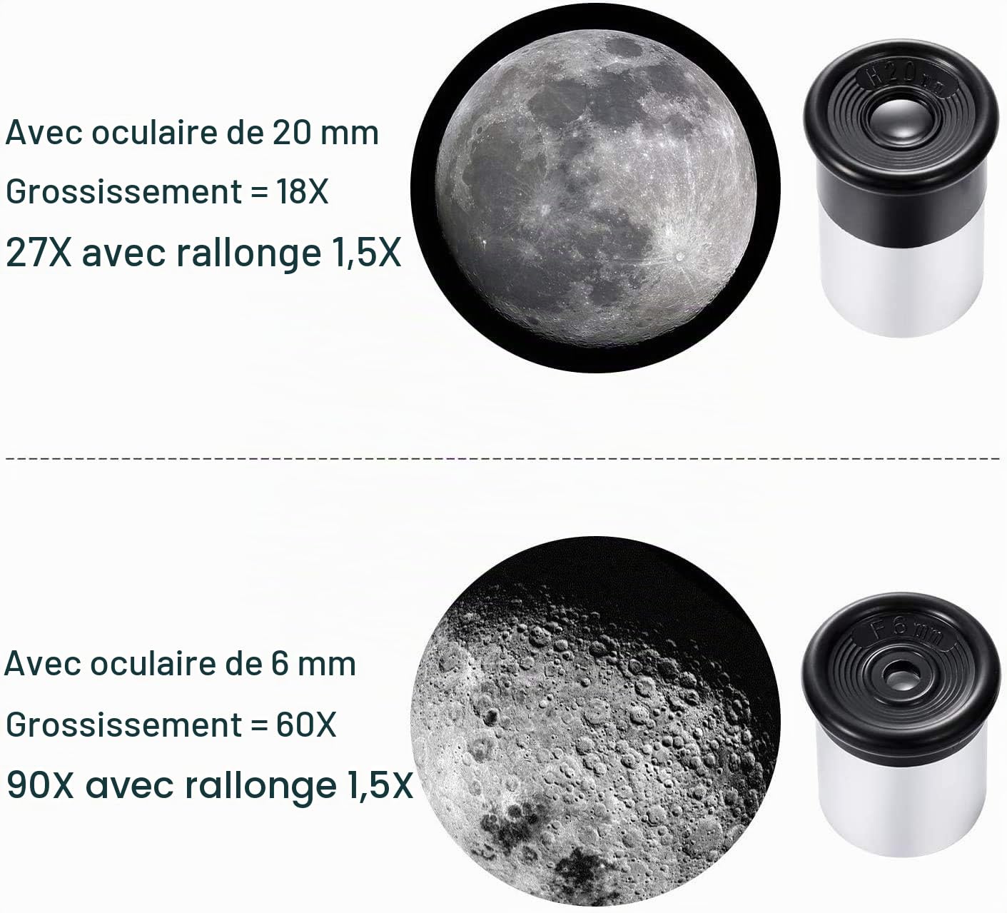 Télescope pour débutants Enfants, Ouverture 50 mm, Ouverture 360 mm, télescopes réfracteurs, télescope d'astronomie Portable 90X avec trépied, 2 oculaires, lentille de Barlow 1,5X