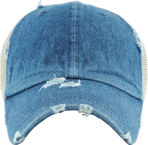 Miniatura 3 de MIRMARU Gorra de béisbol para mujer, de algodón lavado, con malla en la espalda, moño alto desordenado