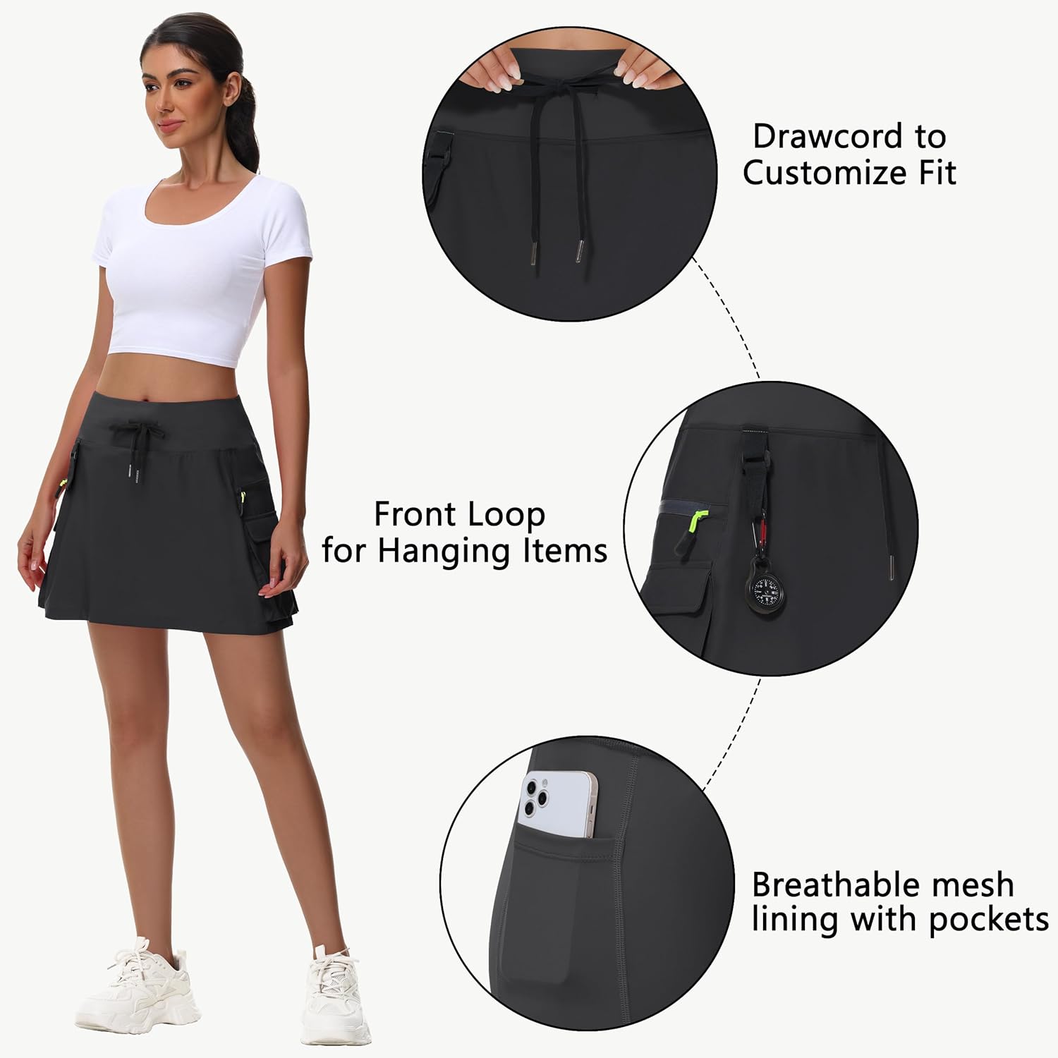 JWM Women's Hiking Cargo Skort Skirt High Waisted Golf Workout with Zipper Pockets Tummy Control Quick Dry Water Resistant - Image 4