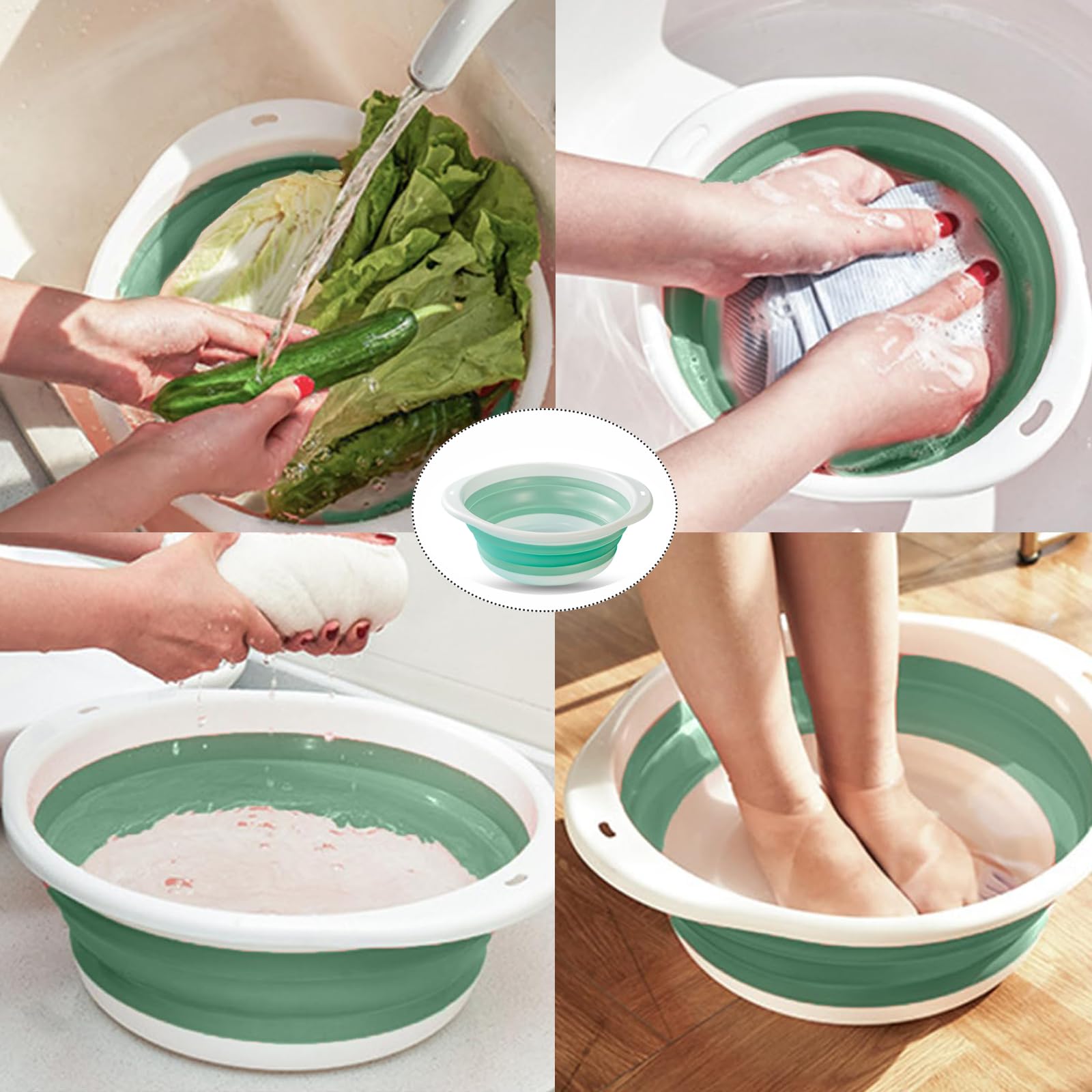 Lavabo pieghevole multifunzione pieghevole per lavare i piatti, portatile, per esterni, viaggi, acqua (verde, 21 cm)