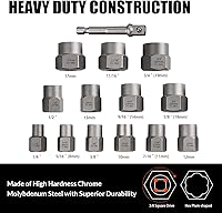 Vista 2 de Juego de extractor de pernos resistente, 13 piezas con adaptador de 3/8 pulgadas, para tuercas peladas, tornillos oxidados, redondeados y dañados