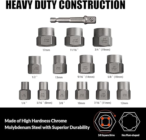 Miniatura 2 de Coobeast - Juego de extractor de pernos resistente, 13 piezas con adaptador de 38 pulgadas, para tuercas peladas, tornillos oxidados, redondeados y