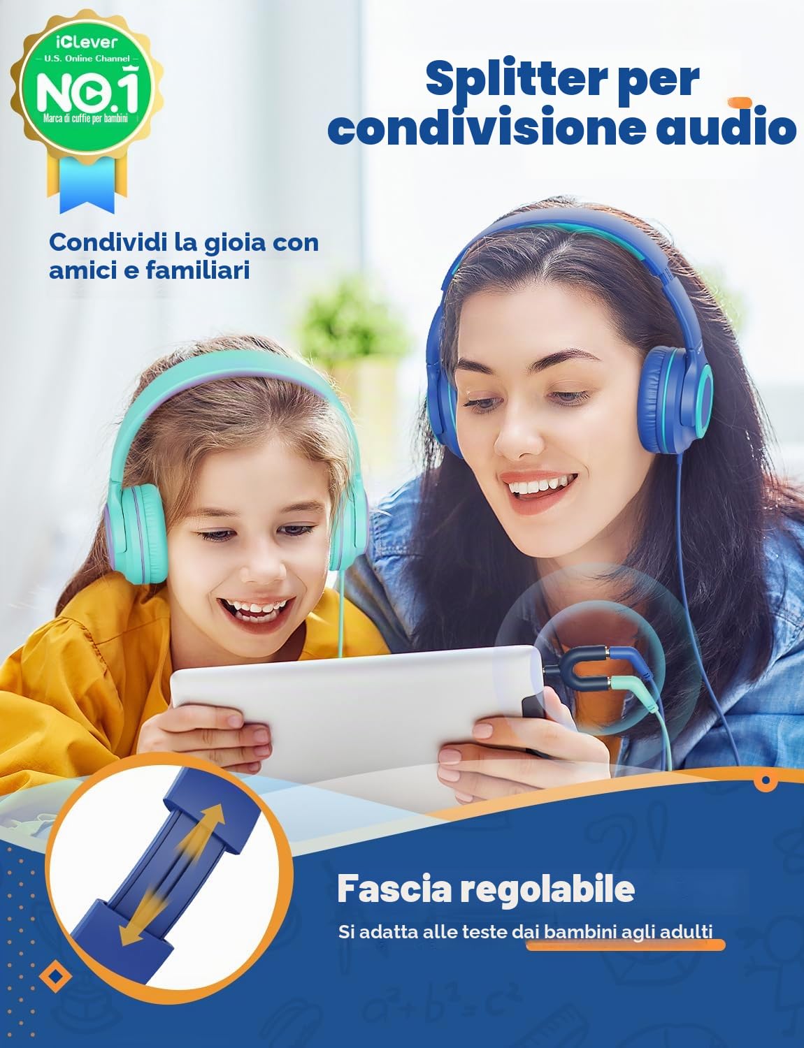 Cuffie Per Bambini IClever Sicure E Colorate Con Limite Volume 85/94 DB | Jack 3.5 Mm - 4