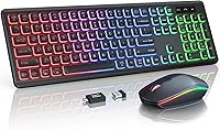 Vista 15 de Combo de Teclado y Mouse Inalámbricos, Retroiluminación RGB, Recargable y Letras Iluminadas, Tamaño Completo, Escritura Suave, Modo de Reposo, Set