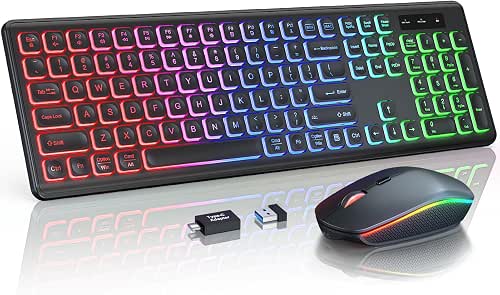 Wireless Keyboard and Mouse Combo, RGB Backlit, Rechargeable & Light