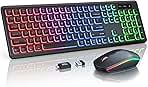 Wireless Keyboard and Mouse Combo - RGB Backlit, Rechargeable & Light Up Letters, Full-Size, Ergonomic Tilt Angle, Sleep Mode, 2.4GHz Quiet Keyboard Mouse for Mac, Windows, Laptop, PC