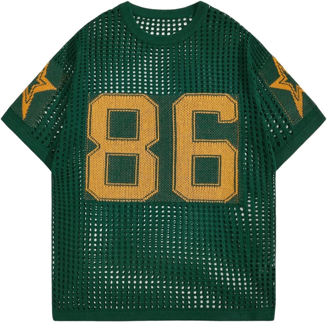 Verdusa Men's Jersey Shirt Crochet Tops Short Sleeve Letter Print Vintage Lightweight Pullover Sweater