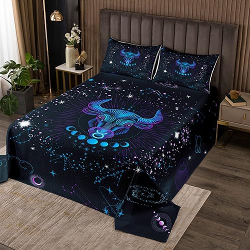 Erosebridal Juego de colcha Taurus tamaño individual, psicodélico celestial, juego de colcha de galaxia trippy, juego de ropa de cama de doce