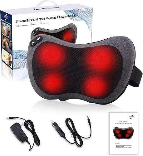 Miniatura 6 de Shiatsu Masajeador de cuello y espalda con calor, almohada de masaje de tejido profundo para alivio del dolor de cuello, espalda y hombros, diseño