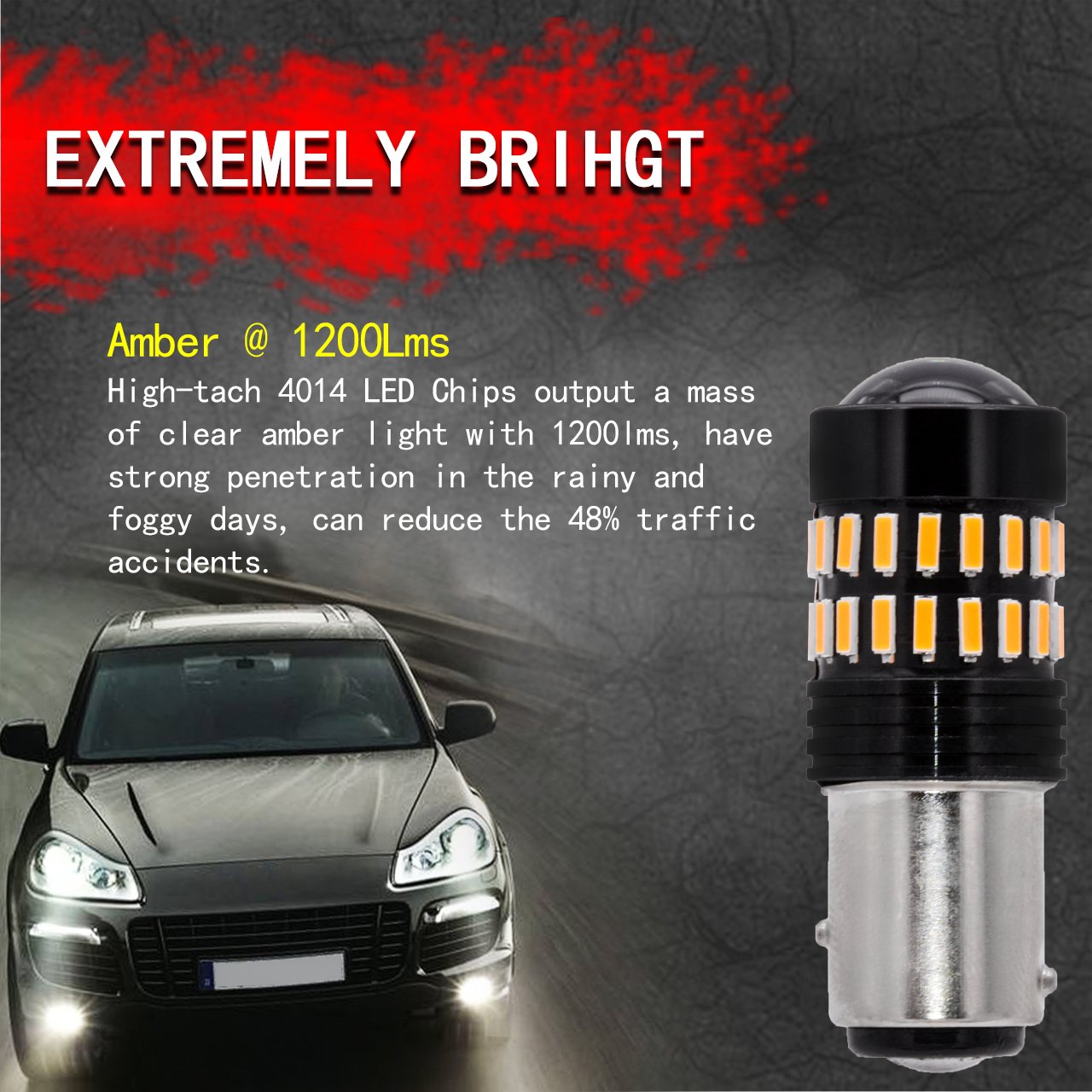 TUINCYN 1157 Bombillas LED Señales de giro amarillas ámbar BAY15D 1016 1034 1157A 4014-48SMD Chips LED Luz intermitente trasera Luz de freno Luz de estacionamiento inversa(paquete de 10)