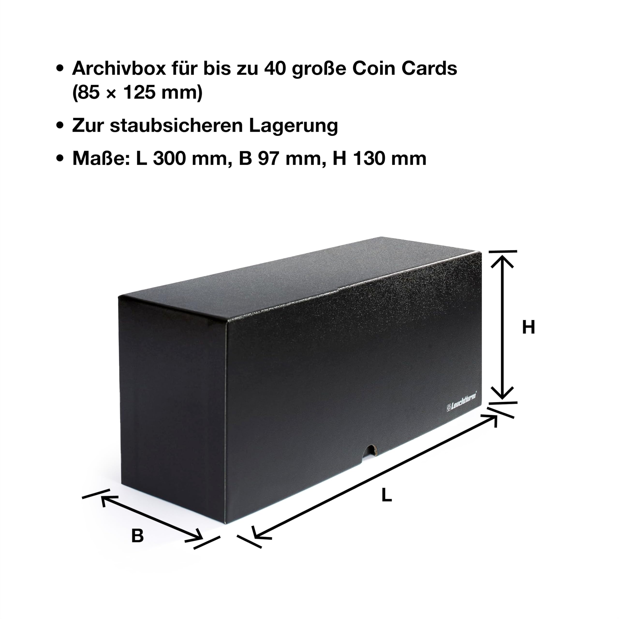 Leuchtturm 371402 Caja de Archivo Logik para 40 Coincards Grandes 85 x 125 mm (no Incluidas) Negro, Formato Vertical 300 x 130 x 97 mm