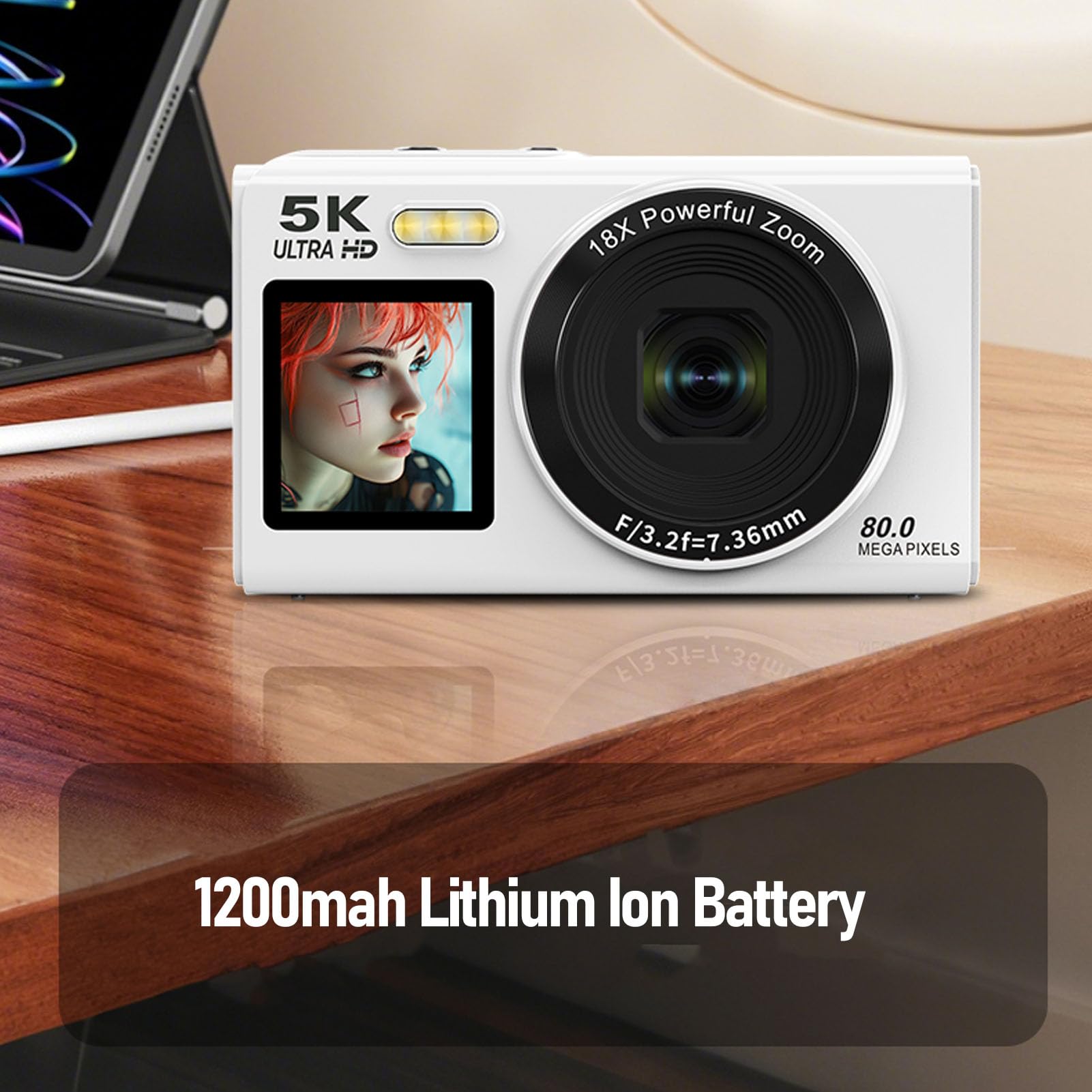 Bewinner Fotocamera Digitale 5K per Fotografia, Videocamere per vlog Wi-Fi da 80 MP con Flash Integrato, Doppio Schermo da 2,8 Pollici e 1,5 Pollici, Videocamera con Zoom Digitale 18X e (64GB)