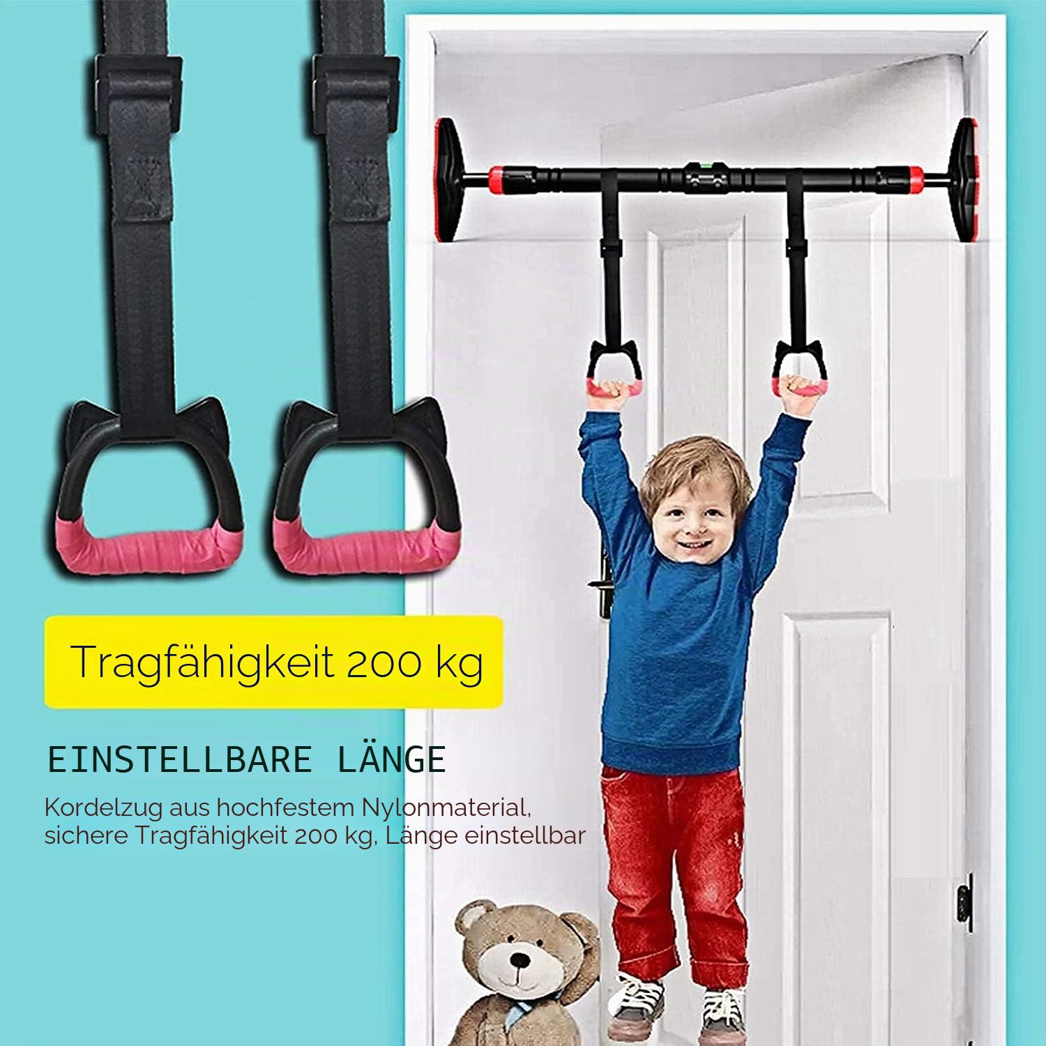 Gymnastikringe für Kinderstangen, Übungsringe zum Aufhängen mit Riemen, professionelle Fitnessringe, Klimmzugringe, Kindertrapezstange, Klimmzüge, Gymnastikringe, rutschfest, belastbar bis 200 kg