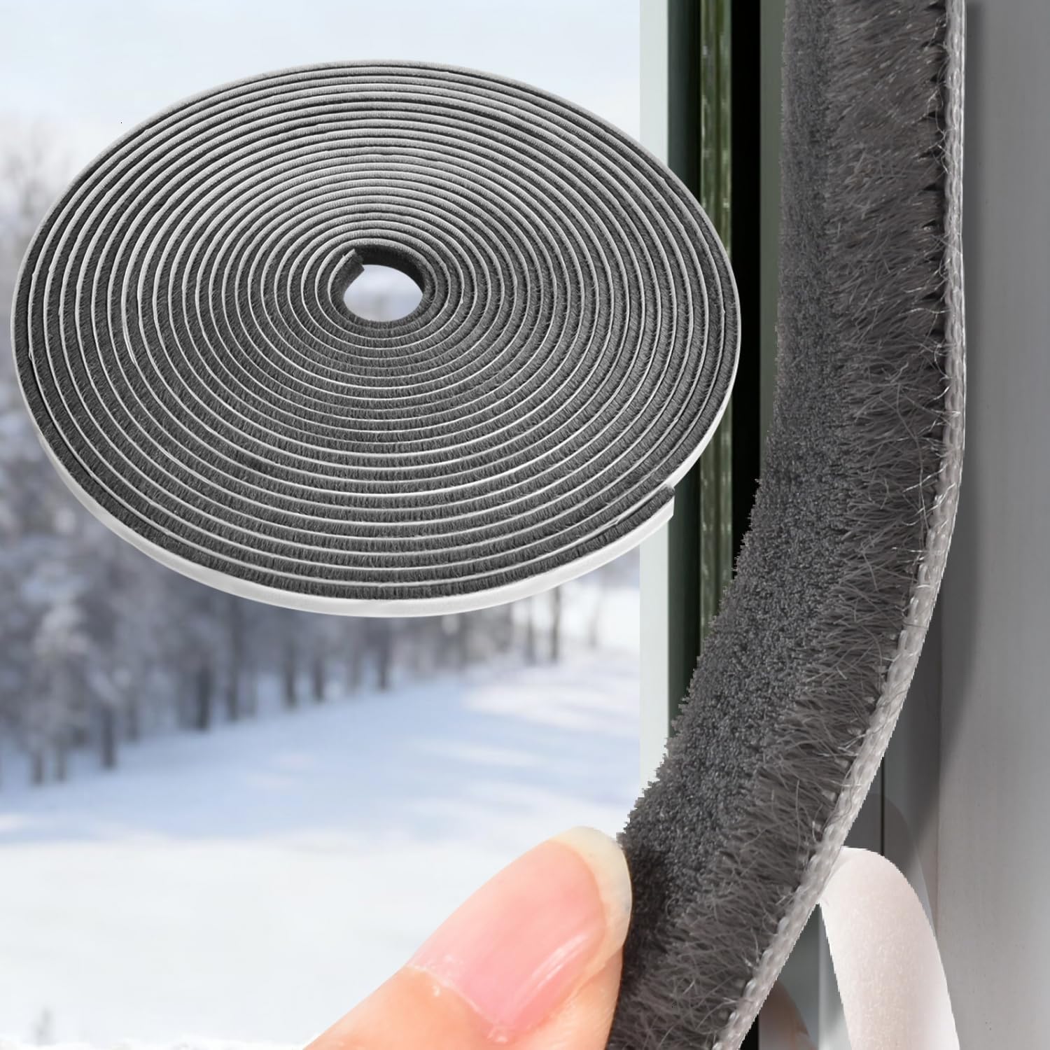 YoleShy 33 Ft Brush Weather Stripping Door Seal Strong Self-Adhesive Weather Stripping Window Seal Soundproofing Windproof Dustproof 0.35 in Wide x 0.2 in Thick, Grey