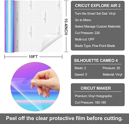 Miniatura 4 de TECKWRAP Vinilo holográfico permanente, rollo de vinilo adhesivo de 12 pulgadas x 10 pies, perfecto para manualidades en interiores y exteriores,