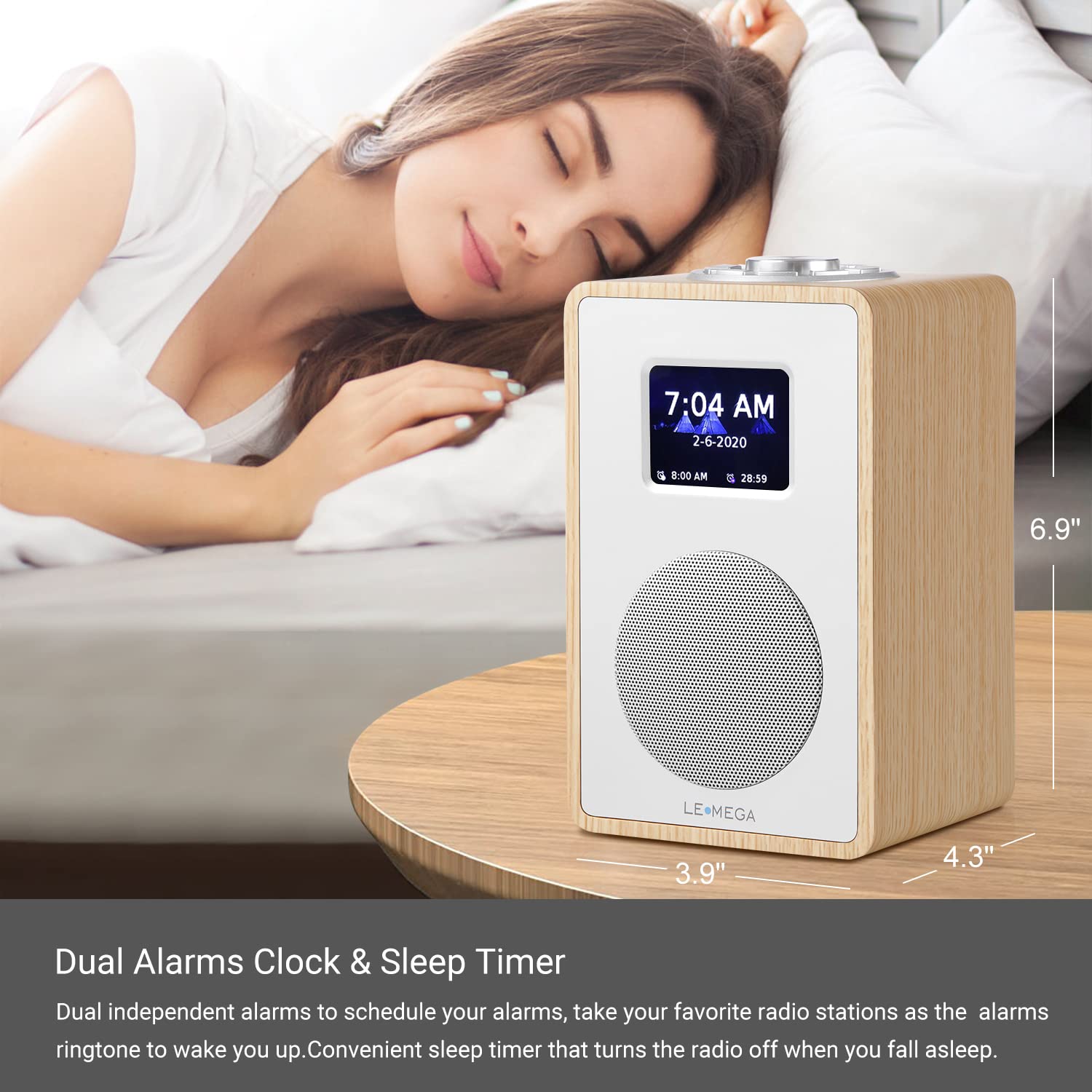 LEMEGA Radio digitale CR4 DAB/DAB+ FM Bluetooth, doppia sveglia, timer, display a colori, bianco