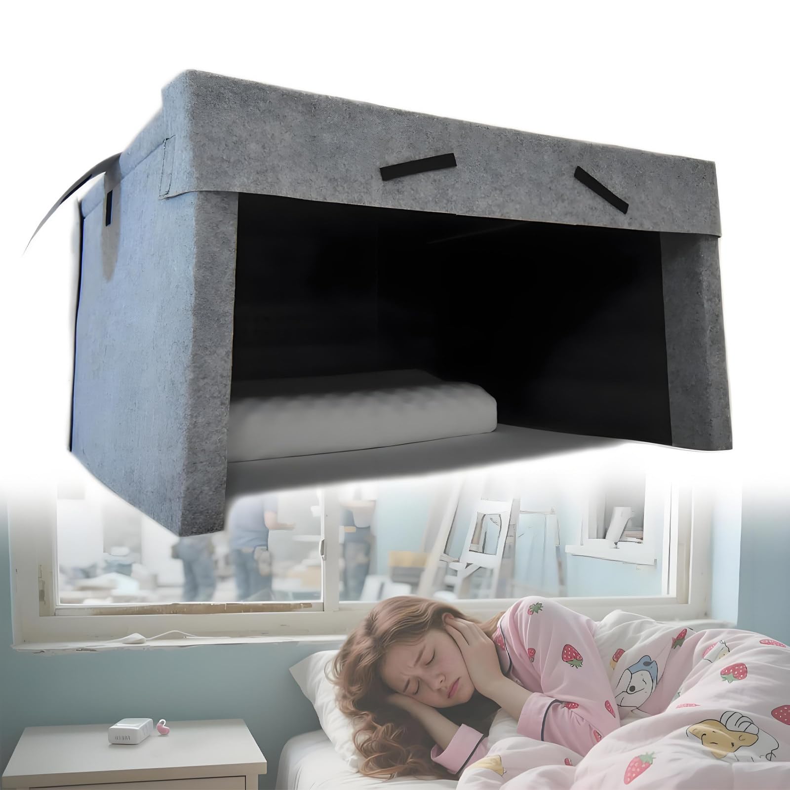NYANS Schlafkabine, Faltbares Lärmschutz Zelt, Schallschutz Schlafhilfe mit 40mm Dicker Schallschutz Baumwolle, Lichtdichtes Schlafzelt, Tragbarer Sichtschutz für Schlafzimmer Und Wohnheim