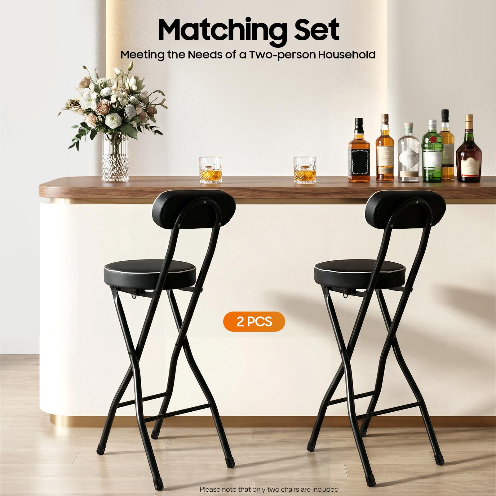 Juego de 2 taburetes plegables de 65 cm, taburete de bar plegable, taburete alto y plegable