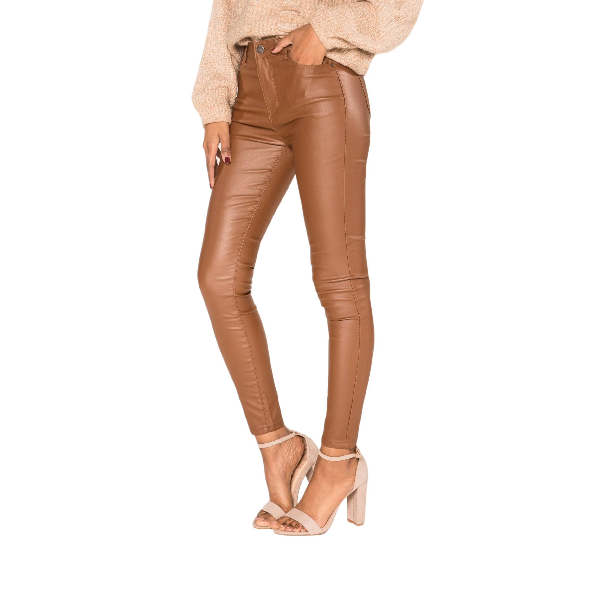 Nina Carter S513 Damen Skinny Fit Wetlook Jeans HIGH Waist Lederlook Stretchjeans Jeanshosen Hose Knöchellange 5-Pocket-Style