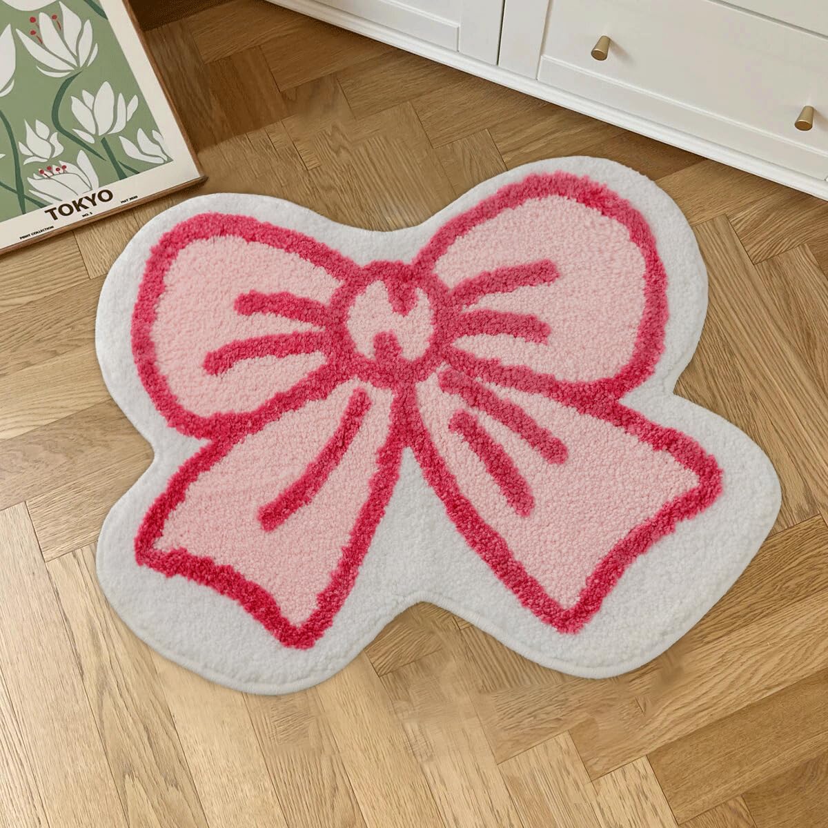Urtlmaji Pink Bath Mat for Bathroom Non Slip, Cute Bathroom Rugs Coquette Bow Rug Plush Microfiber Bath Rug, Small Washable Absorbent Bath Mat for
