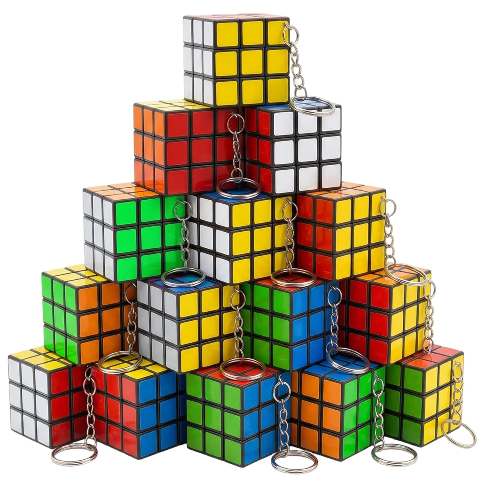 Mini Rubix Cube, 20-Piece Set of Mini Puzzles for Party Bags, Portable Entertainment for Focus, 3x3 cm Cube Keyrings with Keychain