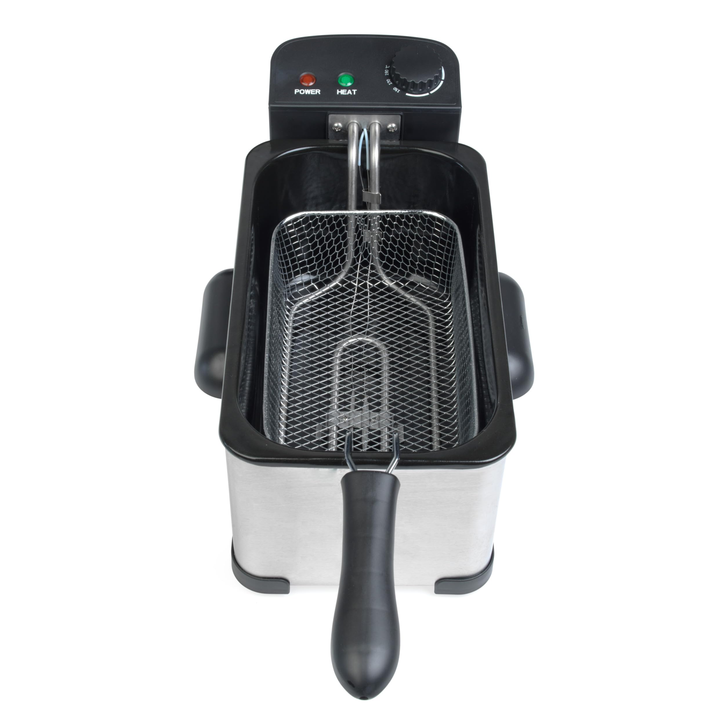 Progress Friggitrice elettrica - Friggitrice ad Olio da 3L - Cestello Rimovibile Antiaderente e Coperchio, 50-190°C, Finestra di Visualizzazione, Controllo della Temperatura Regolabile, 2000W