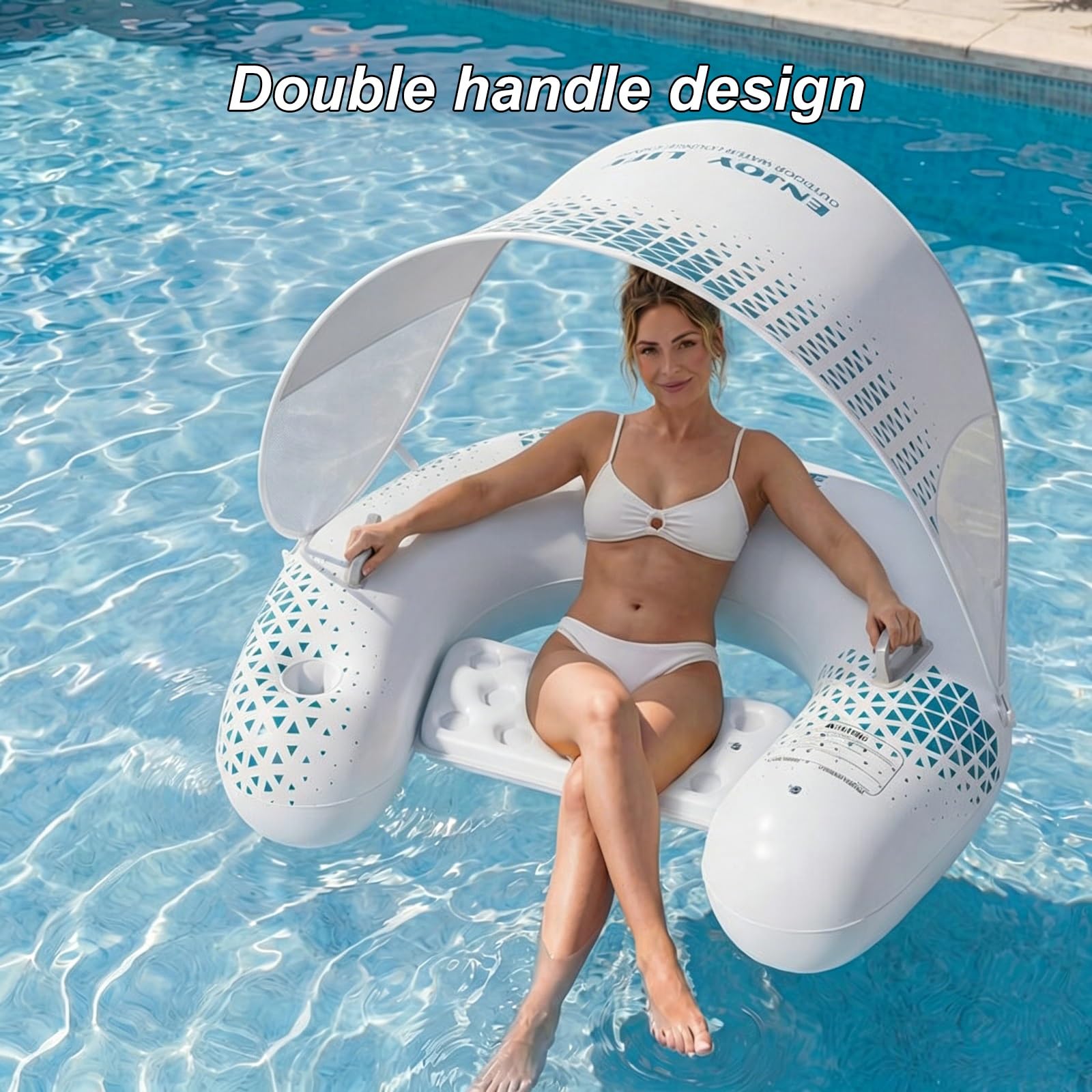 Bouée Piscine, Fauteuil Piscine Gonflable avec Auvent Amovible et Porte-gobelet, Idéale pour Les Fêtes sur la Plage ou au Lac