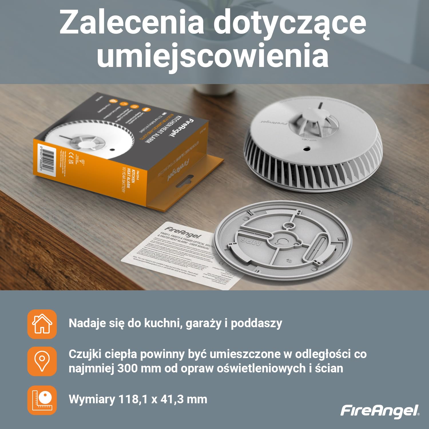Fire Angel Czujnik Ciepła z Wymienną Baterią na 5 Lat – Detektor Ciepła FA6215-INT – Zamiennik dla Czujników HT-630, Biały