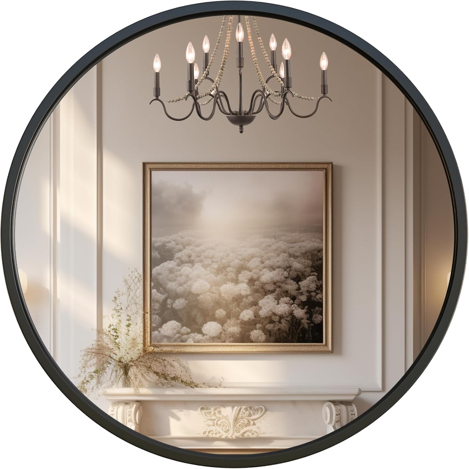 G-LEAF Black Round Mirror 32 inch Circle Mirror for Bathroom Vanity, Entryway, Living Room, Round Bathroom Mirror for Wall Black 32"L x 32"W