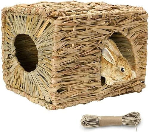Tfwadmx Rabbit Grass House - Cama de heno tejida a mano natural de hierba marina, juguete de cabaña escondida para conejito, hámster, conejillo de