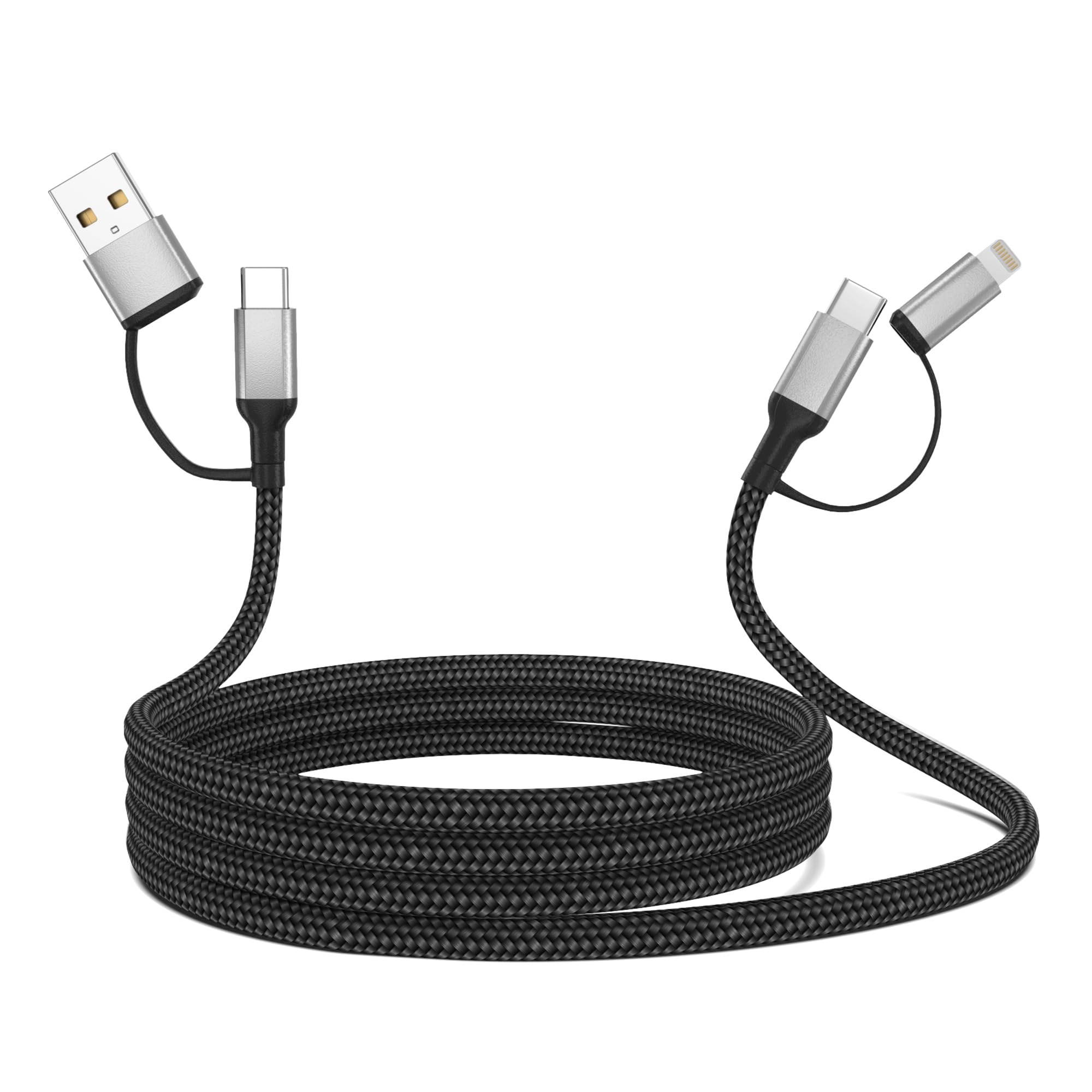 2m Multi USB Kabel, 4 in 1 Ladekabel 3A Schnellladekabel USB C/USB A auf USB C, 2.4A Typ C/USB A auf Lightning Kabel mit Datenübertragung für iPad iPhone Pro Max Samsung Huawei Xiaomi Oneplus