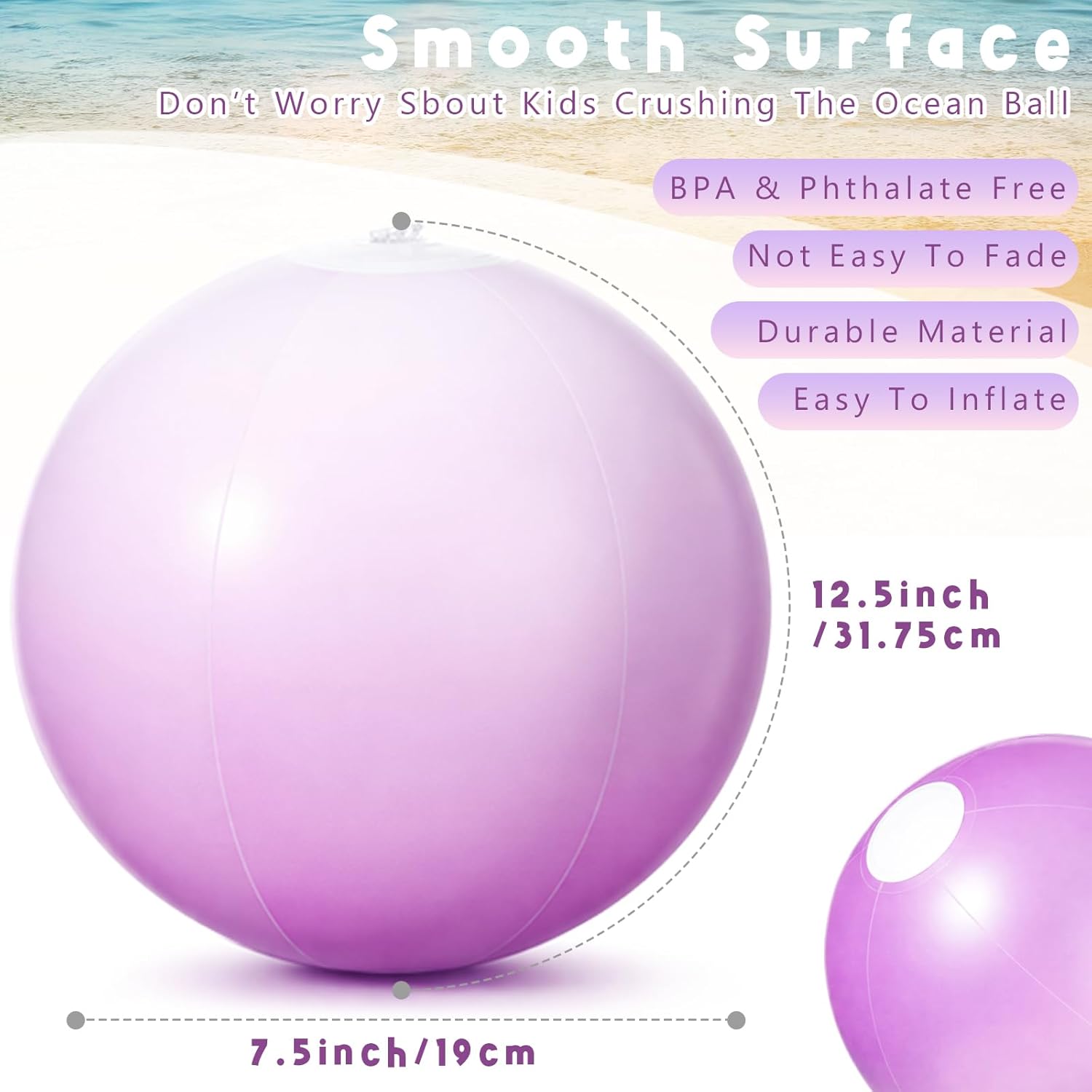 MiniInflat 24 Pcs Light Purple Inflatable Beach Balls Bulk for Kids Large Blow up Beach Ball Pastel Pool Toys for Summer Swimming Pool Games Party Supplies Luau Birthday Decor (12.5 Inch)